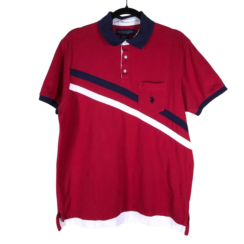 U.S. Polo Assn. Polo Shirt Men’s Large Red Blue White Striped Cotton Preppy